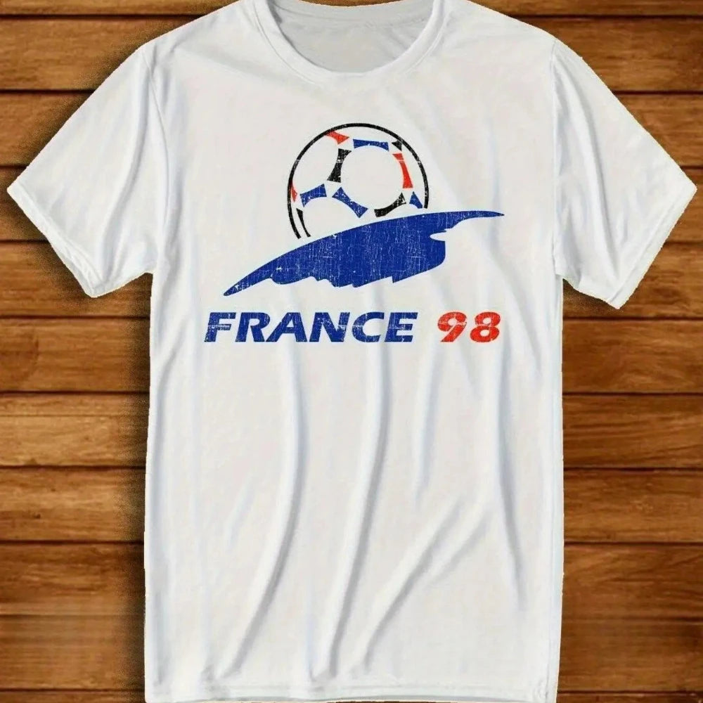 Men'S Retro Football T-Shirt From France 98 Features Official Logo and Number 98 Vintage Soccer Jersey Design Comfortable Tee